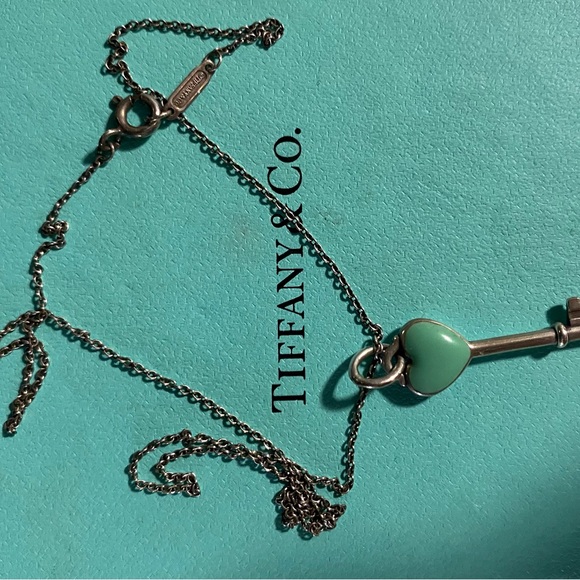 Tiffany & Co. Jewelry - Tiffany & Co. Silver Necklace with Teal Heart Key